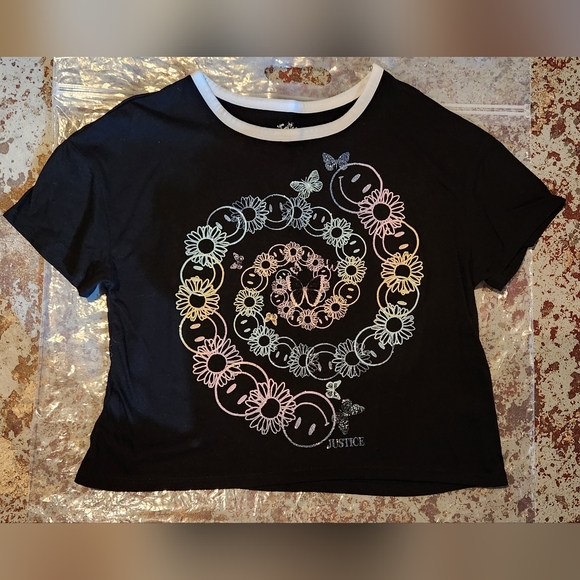Justice Black Tee with Pastel Graphic - Picture 1 of 2